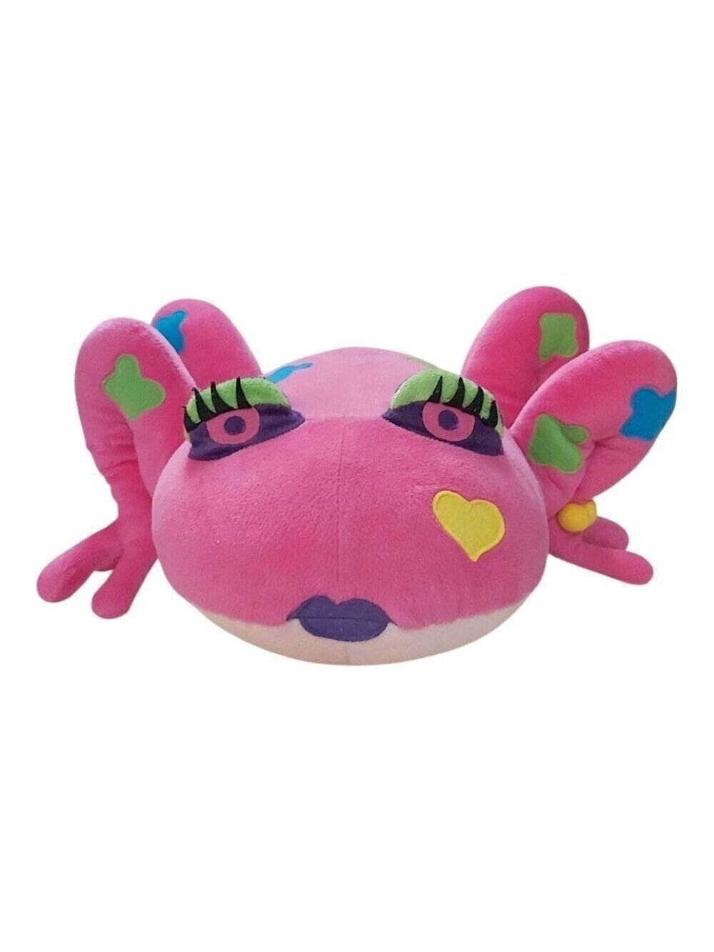 6 Inch Pink Frog Plush Doll Purple Lipstick Heart Cheek Butterfly Accents Toy